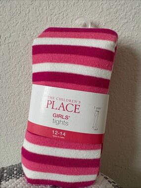 The Children's Place Girls' Pink and White Striped Tights